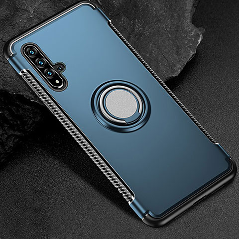 Custodia Silicone e Plastica Opaca Cover con Magnetico Anello Supporto R01 per Huawei Honor 20 Blu