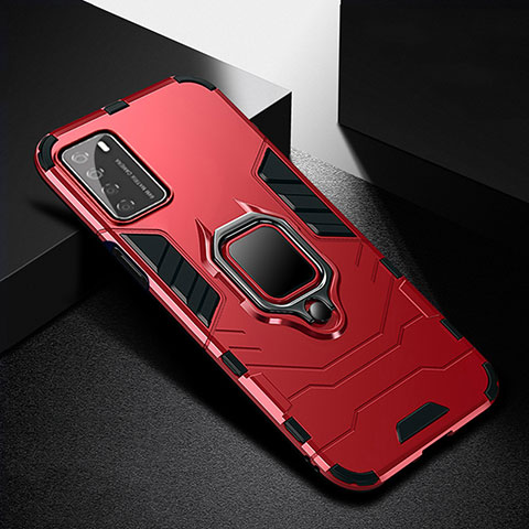 Custodia Silicone e Plastica Opaca Cover con Magnetico Anello Supporto R01 per Huawei Honor Play4 5G Rosso