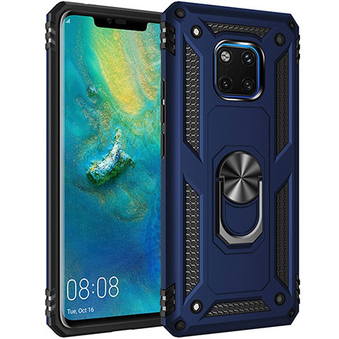 Custodia Silicone e Plastica Opaca Cover con Magnetico Anello Supporto R01 per Huawei Mate 20 Pro Blu