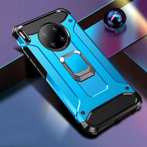 Custodia Silicone e Plastica Opaca Cover con Magnetico Anello Supporto R01 per Huawei Mate 30 Blu
