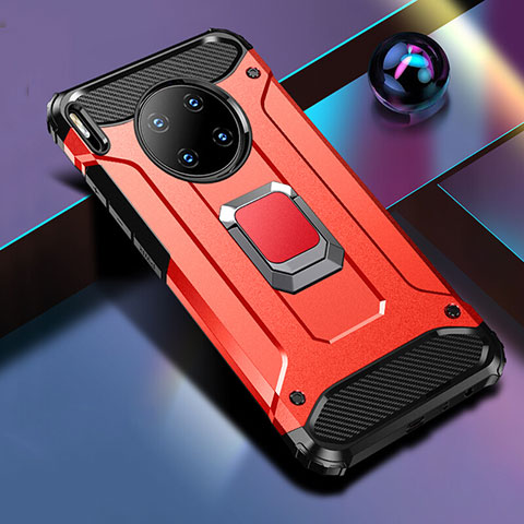 Custodia Silicone e Plastica Opaca Cover con Magnetico Anello Supporto R01 per Huawei Mate 30 Rosso