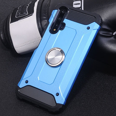 Custodia Silicone e Plastica Opaca Cover con Magnetico Anello Supporto R01 per Huawei Nova 5 Cielo Blu