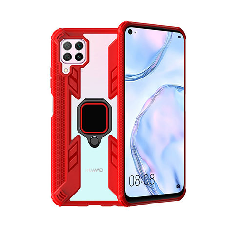 Custodia Silicone e Plastica Opaca Cover con Magnetico Anello Supporto R01 per Huawei Nova 7i Rosso