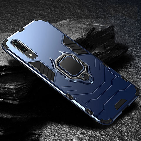 Custodia Silicone e Plastica Opaca Cover con Magnetico Anello Supporto R01 per Huawei P20 Blu