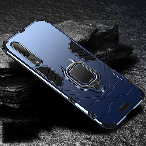 Custodia Silicone e Plastica Opaca Cover con Magnetico Anello Supporto R01 per Huawei P20 Pro Blu