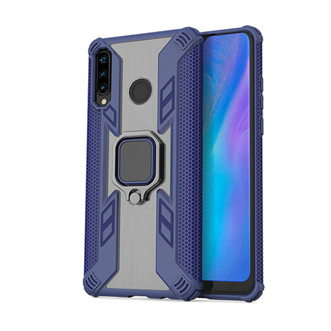 Custodia Silicone e Plastica Opaca Cover con Magnetico Anello Supporto R01 per Huawei P30 Lite Blu