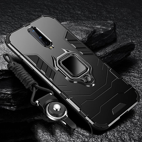 Custodia Silicone e Plastica Opaca Cover con Magnetico Anello Supporto R01 per OnePlus 8 Nero