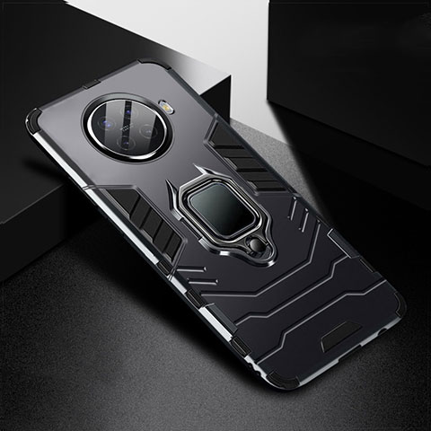 Custodia Silicone e Plastica Opaca Cover con Magnetico Anello Supporto R01 per Oppo Ace2 Nero