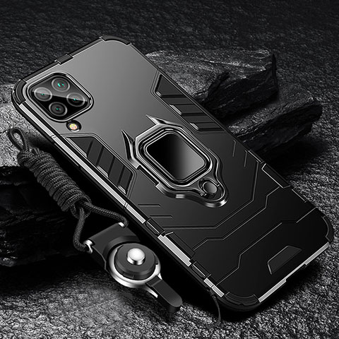 Custodia Silicone e Plastica Opaca Cover con Magnetico Anello Supporto R01 per Samsung Galaxy F22 4G Nero