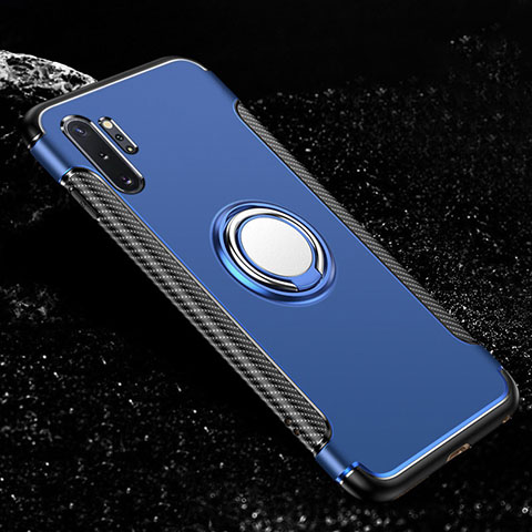 Custodia Silicone e Plastica Opaca Cover con Magnetico Anello Supporto R01 per Samsung Galaxy Note 10 Plus 5G Cielo Blu