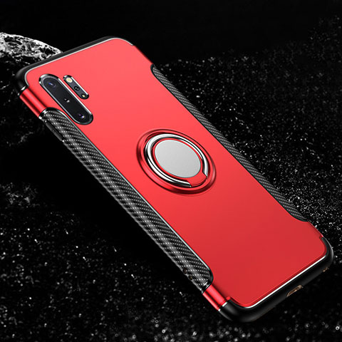 Custodia Silicone e Plastica Opaca Cover con Magnetico Anello Supporto R01 per Samsung Galaxy Note 10 Plus 5G Rosso
