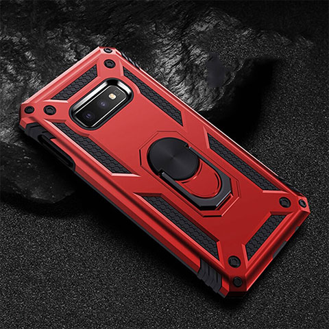 Custodia Silicone e Plastica Opaca Cover con Magnetico Anello Supporto R01 per Samsung Galaxy S10e Rosso