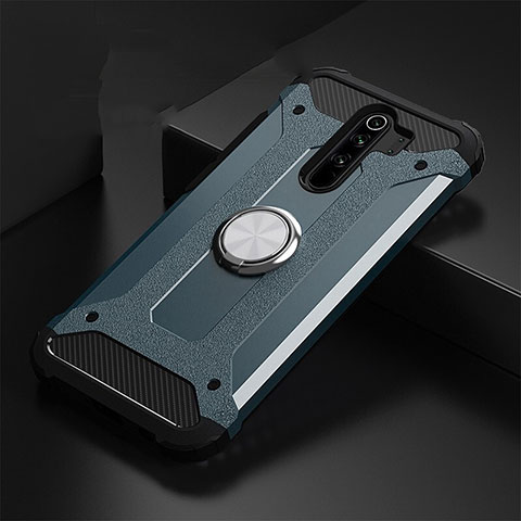 Custodia Silicone e Plastica Opaca Cover con Magnetico Anello Supporto R01 per Xiaomi Redmi Note 8 Pro Blu