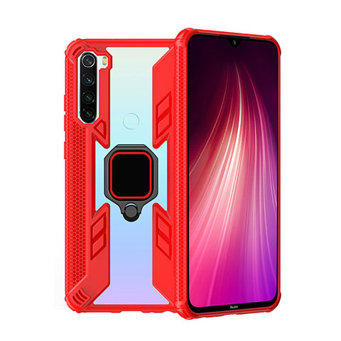 Custodia Silicone e Plastica Opaca Cover con Magnetico Anello Supporto R01 per Xiaomi Redmi Note 8T Rosso