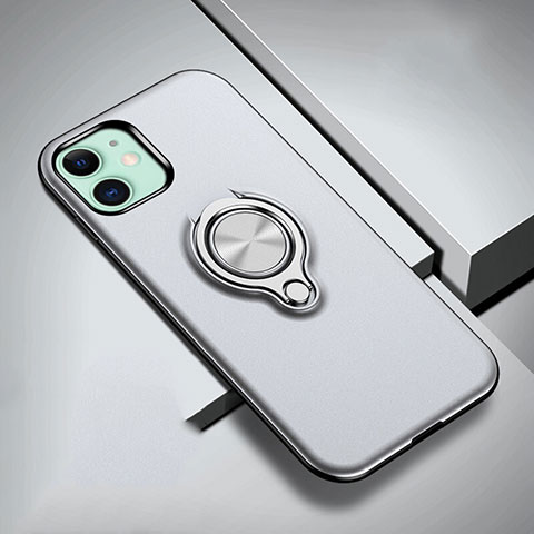 Custodia Silicone e Plastica Opaca Cover con Magnetico Anello Supporto R02 per Apple iPhone 11 Argento