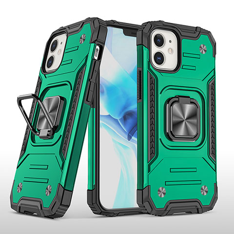 Custodia Silicone e Plastica Opaca Cover con Magnetico Anello Supporto R02 per Apple iPhone 12 Mini Verde