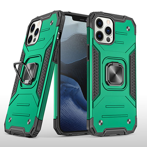 Custodia Silicone e Plastica Opaca Cover con Magnetico Anello Supporto R02 per Apple iPhone 12 Pro Max Verde