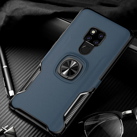 Custodia Silicone e Plastica Opaca Cover con Magnetico Anello Supporto R02 per Huawei Mate 20 X 5G Blu