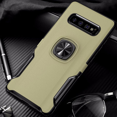 Custodia Silicone e Plastica Opaca Cover con Magnetico Anello Supporto R02 per Samsung Galaxy S10 Oro