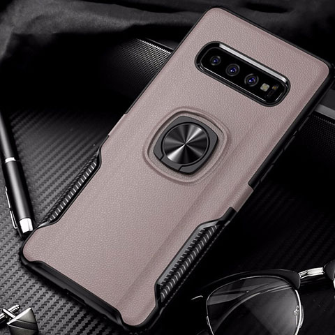 Custodia Silicone e Plastica Opaca Cover con Magnetico Anello Supporto R02 per Samsung Galaxy S10 Plus Oro Rosa