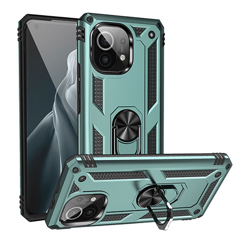 Custodia Silicone e Plastica Opaca Cover con Magnetico Anello Supporto R02 per Xiaomi Mi 11 Lite 5G Verde