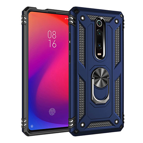 Custodia Silicone e Plastica Opaca Cover con Magnetico Anello Supporto R02 per Xiaomi Redmi K20 Pro Blu