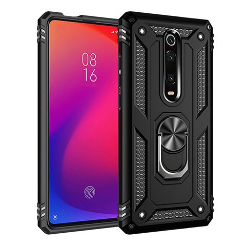 Custodia Silicone e Plastica Opaca Cover con Magnetico Anello Supporto R02 per Xiaomi Redmi K20 Pro Nero