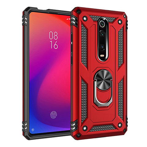 Custodia Silicone e Plastica Opaca Cover con Magnetico Anello Supporto R02 per Xiaomi Redmi K20 Pro Rosso