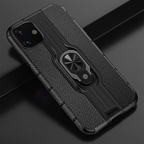 Custodia Silicone e Plastica Opaca Cover con Magnetico Anello Supporto R03 per Apple iPhone 11 Nero