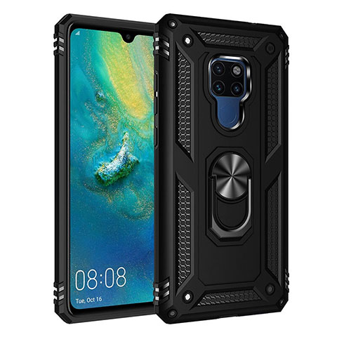 Custodia Silicone e Plastica Opaca Cover con Magnetico Anello Supporto R03 per Huawei Mate 20 Nero