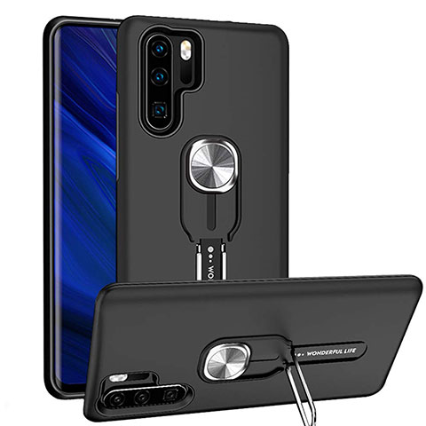 Custodia Silicone e Plastica Opaca Cover con Magnetico Anello Supporto R03 per Huawei P30 Pro Nero