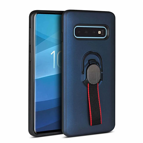 Custodia Silicone e Plastica Opaca Cover con Magnetico Anello Supporto R03 per Samsung Galaxy S10 5G Blu