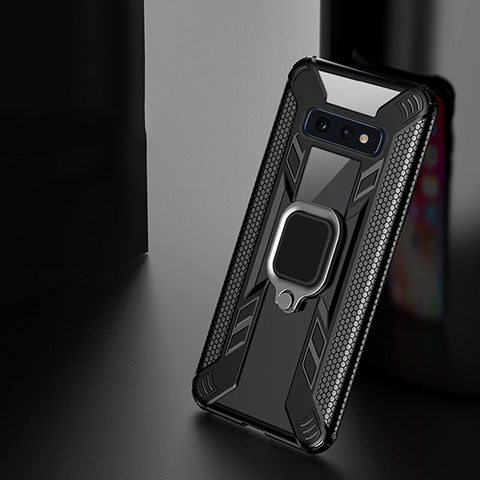 Custodia Silicone e Plastica Opaca Cover con Magnetico Anello Supporto R03 per Samsung Galaxy S10e Nero