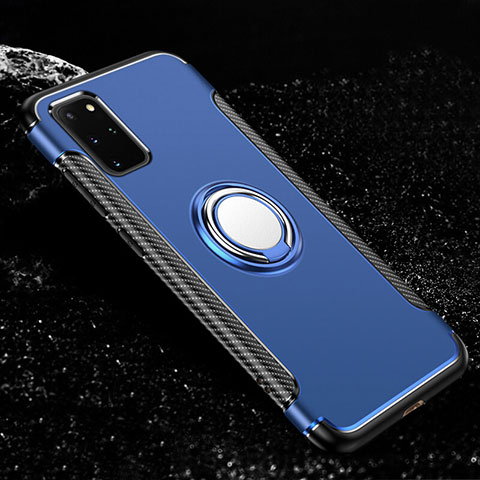 Custodia Silicone e Plastica Opaca Cover con Magnetico Anello Supporto R03 per Samsung Galaxy S20 Plus Blu