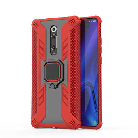 Custodia Silicone e Plastica Opaca Cover con Magnetico Anello Supporto R03 per Xiaomi Mi 9T Rosso