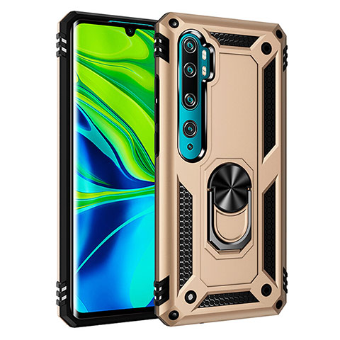 Custodia Silicone e Plastica Opaca Cover con Magnetico Anello Supporto R03 per Xiaomi Mi Note 10 Pro Oro