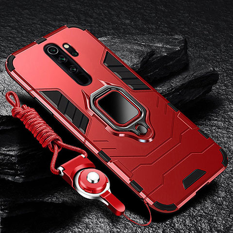Custodia Silicone e Plastica Opaca Cover con Magnetico Anello Supporto R03 per Xiaomi Redmi Note 8 Pro Rosso