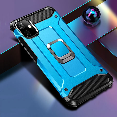Custodia Silicone e Plastica Opaca Cover con Magnetico Anello Supporto R04 per Apple iPhone 11 Blu