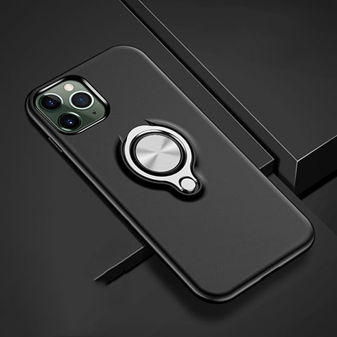 Custodia Silicone e Plastica Opaca Cover con Magnetico Anello Supporto R04 per Apple iPhone 11 Pro Max Nero