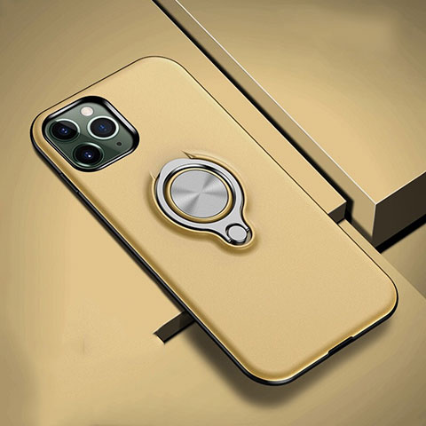 Custodia Silicone e Plastica Opaca Cover con Magnetico Anello Supporto R04 per Apple iPhone 11 Pro Max Oro