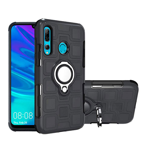 Custodia Silicone e Plastica Opaca Cover con Magnetico Anello Supporto R04 per Huawei Honor 20 Lite Nero