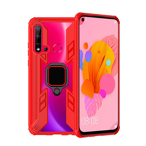 Custodia Silicone e Plastica Opaca Cover con Magnetico Anello Supporto R04 per Huawei P20 Lite (2019) Rosso