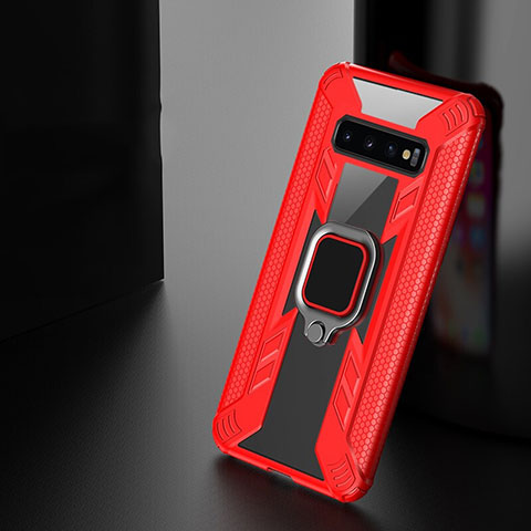 Custodia Silicone e Plastica Opaca Cover con Magnetico Anello Supporto R04 per Samsung Galaxy S10 5G Rosso