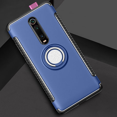 Custodia Silicone e Plastica Opaca Cover con Magnetico Anello Supporto R04 per Xiaomi Redmi K20 Cielo Blu