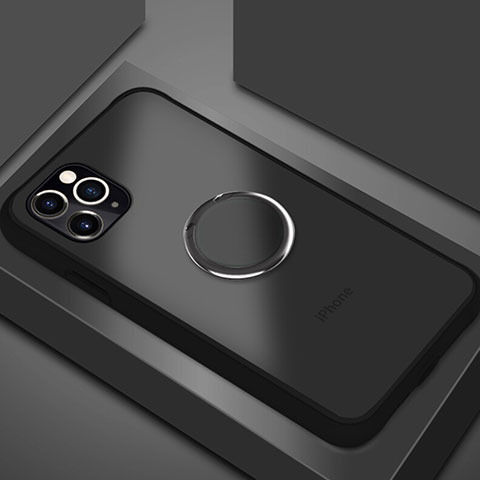 Custodia Silicone e Plastica Opaca Cover con Magnetico Anello Supporto R05 per Apple iPhone 11 Pro Nero