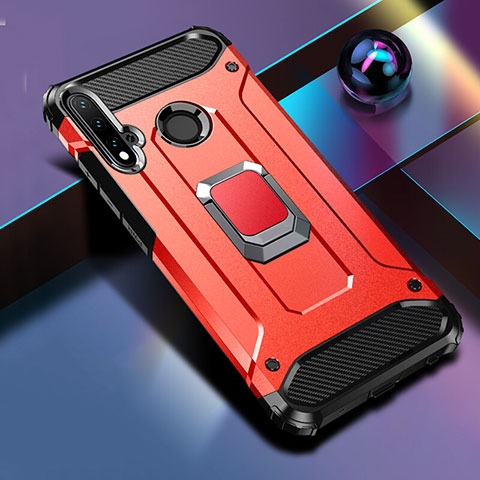 Custodia Silicone e Plastica Opaca Cover con Magnetico Anello Supporto R05 per Huawei P20 Lite (2019) Rosso
