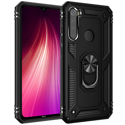 Custodia Silicone e Plastica Opaca Cover con Magnetico Anello Supporto R05 per Xiaomi Redmi Note 8 Nero