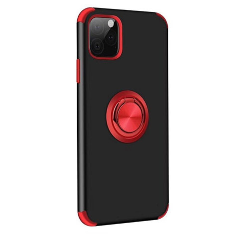 Custodia Silicone e Plastica Opaca Cover con Magnetico Anello Supporto R06 per Apple iPhone 11 Pro Rosso e Nero