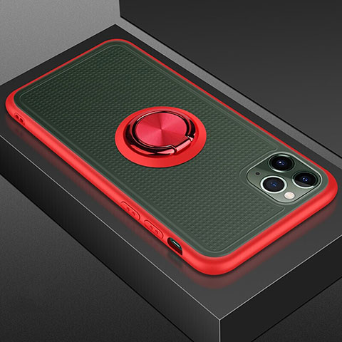 Custodia Silicone e Plastica Opaca Cover con Magnetico Anello Supporto R07 per Apple iPhone 11 Pro Max Rosso
