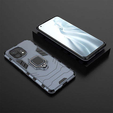 Custodia Silicone e Plastica Opaca Cover con Magnetico Anello Supporto R07 per Xiaomi Mi 11 5G Blu